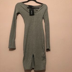 Grey brushed rib split sleeve bodycon dress size 8